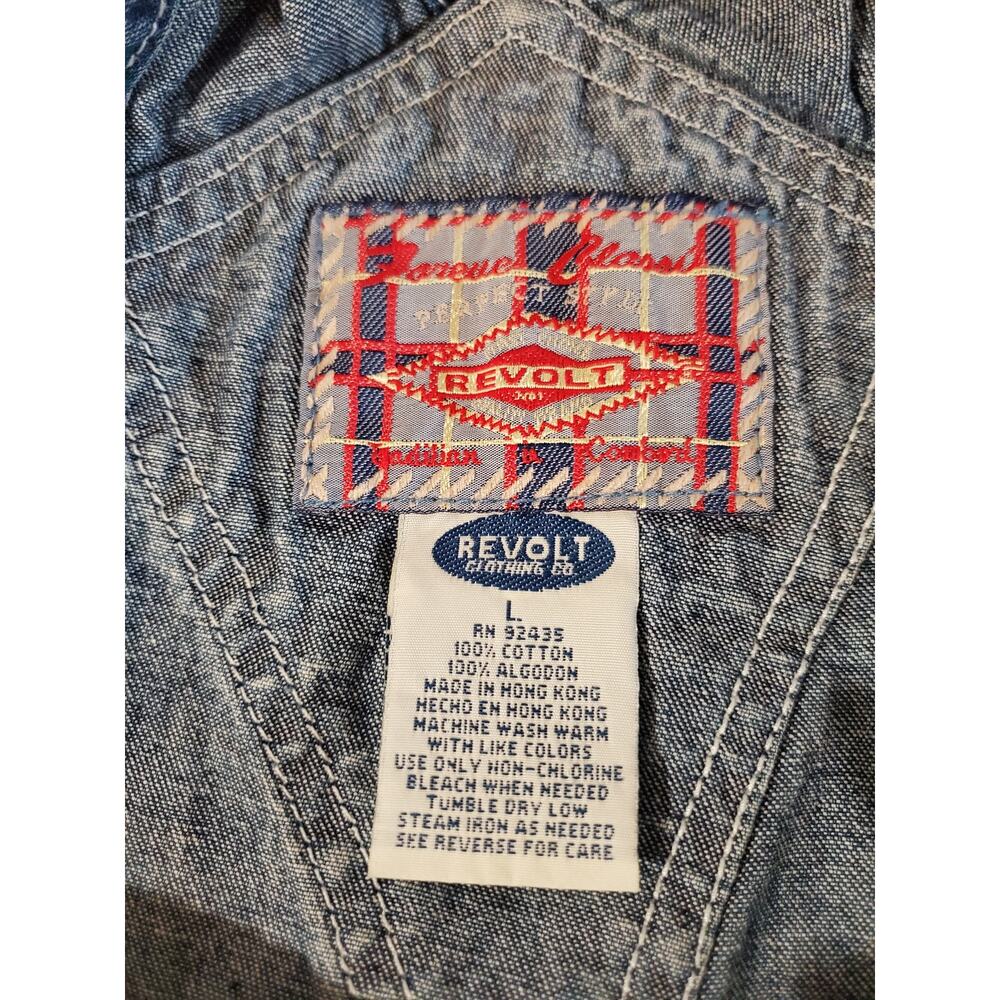 Vtg Revolt 90s Y2K Embroidered Daisy Denim Bib Shortalls Size L Hippie Overalls - Picture 6 of 9
